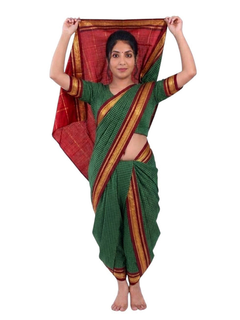 Traditional Marathi Dress for Girls | Dark Green Nauvari Saree for Kids with Blouse | Fisherwoman Costume for Kids | Indian Cultural State Dress