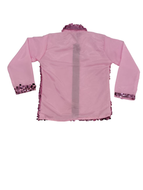 Pink Sequin Shirt & White Shiny Pants Western Dance Costume for Boys | Full Sleeve Party Wear Outfit | Theme Annual Day & Fancy Dress Outfit