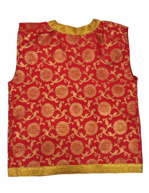 BookMyCostume Red Qawwali Jacket & Cap Combo for Kids | Red Embroidered Ethnic Fancy Dress Costume | Sufi Singer Kurta Style Waistcoat & Head Cap for Theme Parties & Stage Shows