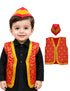 Red Qawwali Jacket & Cap Combo for Kids | Red Embroidered Ethnic Fancy Dress Costume | Sufi Singer Kurta Style Waistcoat & Head Cap for Theme Parties & Stage Shows
