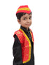 BookMyCostume Red Qawwali Jacket & Cap Combo for Kids | Red Embroidered Ethnic Fancy Dress Costume | Sufi Singer Kurta Style Waistcoat & Head Cap for Theme Parties & Stage Shows