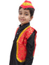BookMyCostume Red Qawwali Jacket & Cap Combo for Kids | Red Embroidered Ethnic Fancy Dress Costume | Sufi Singer Kurta Style Waistcoat & Head Cap for Theme Parties & Stage Shows