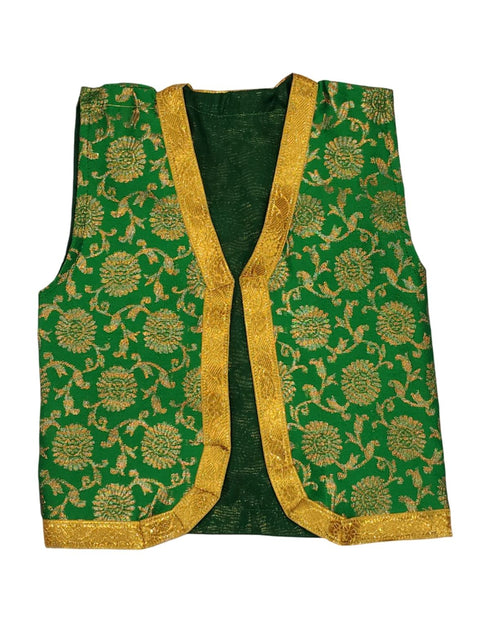 BookMyCostume Green Qawwali Jacket & Cap Combo for Kids | Green Embroidered Ethnic Fancy Dress Costume | Sufi Singer Kurta Style Waistcoat & Head Cap for Theme Parties & Stage Shows