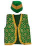 BookMyCostume Green Qawwali Jacket & Cap Combo for Kids | Green Embroidered Ethnic Fancy Dress Costume | Sufi Singer Kurta Style Waistcoat & Head Cap for Theme Parties & Stage Shows