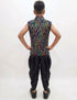 Black Indo-Western Dress | Multicolor Sequin Sleeveless V-Neck Jacket with Dhoti Style Pant | Western Dress Costume for Boys | Dance Dress for Kids