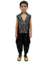 BookMyCostume Black Indo-Western Dress | Multicolor Sequin Sleeveless V-Neck Jacket with Dhoti Style Pant | Western Dress Costume for Boys | Dance Dress for Kids