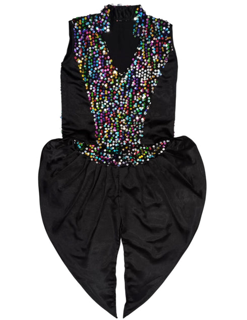 BookMyCostume Black Indo-Western Dress | Multicolor Sequin Sleeveless V-Neck Jacket with Dhoti Style Pant | Western Dress Costume for Boys | Dance Dress for Kids