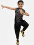 BookMyCostume Black Indo-Western Dress | Multicolor Sequin Sleeveless V-Neck Jacket with Dhoti Style Pant | Western Dress Costume for Boys | Dance Dress for Kids