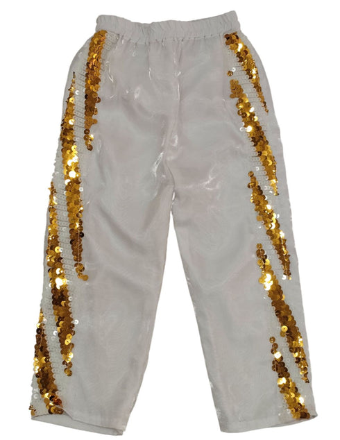BookMyCostume White & Golden Sequin Western Dance Costume for Boys | Stylish Shiny Full Sleeve Shirt and Pant Set with Zipper Closure | Dance Costume for Boys | Fancy Dress for Boys