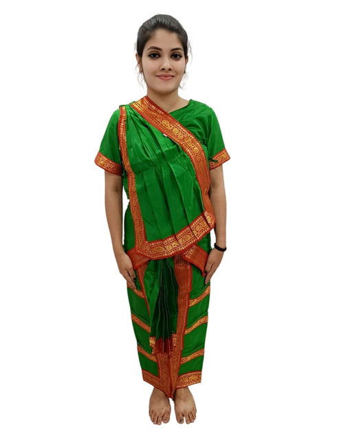 BookMyCostume Bharatanatyam Costume for Girls and Women – Green with Red Border | Classical Dance Dress | Indian Dance Dress for Girls | Traditional Dance Outfit