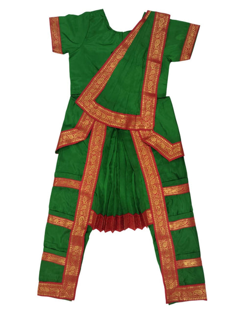 BookMyCostume Bharatanatyam Costume for Girls and Women – Green with Red Border | Classical Dance Dress | Indian Dance Dress for Girls | Traditional Dance Outfit