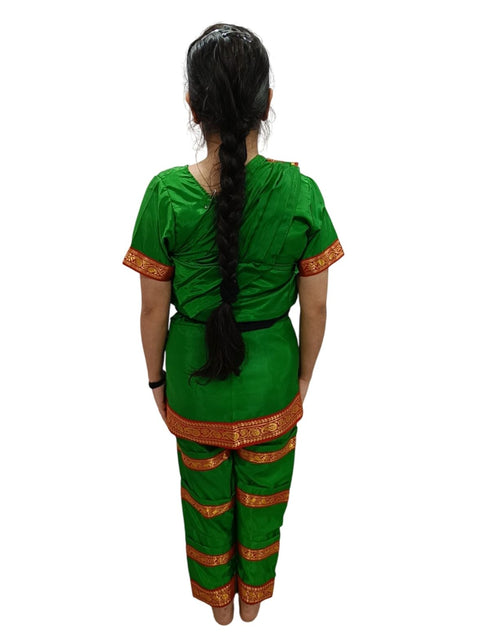 Bharatanatyam Costume for Girls and Women – Green with Red Border | Classical Dance Dress | Indian Dance Dress for Girls | Traditional Dance Outfit