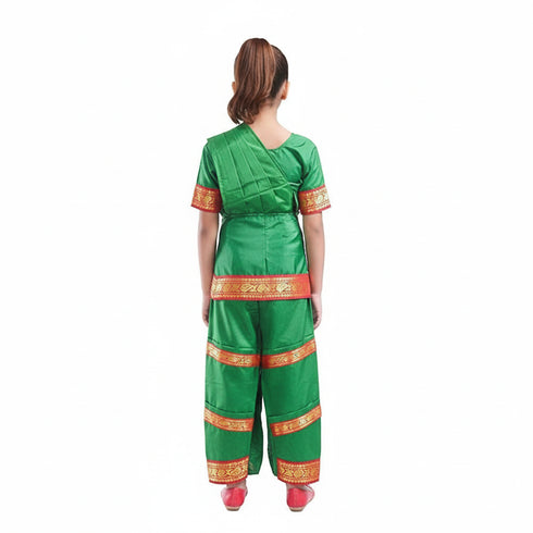Bharatanatyam Costume for Girls and Women – Green with Red Border | Classical Dance Dress | Indian Dance Dress for Girls | Traditional Dance Outfit