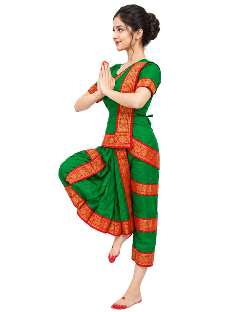 Bharatanatyam Costume for Girls and Women – Green with Red Border | Classical Dance Dress | Indian Dance Dress for Girls | Traditional Dance Outfit