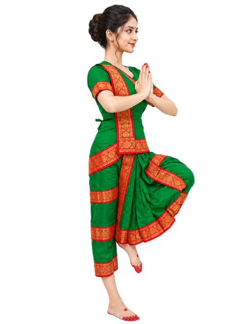 Bharatanatyam Costume for Girls and Women – Green with Red Border | Classical Dance Dress | Indian Dance Dress for Girls | Traditional Dance Outfit
