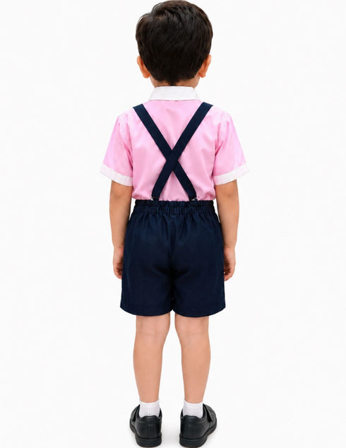 Boy Dangri Style Costume Set | Pink Shirt with Denim Dangri Style Shorts & Colorful Tie | Fancy Dress Costume for Role Play | Boys