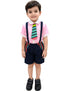 Boy Dangri Style Costume Set | Pink Shirt with Denim Dangri Style Shorts & Colorful Tie | Fancy Dress Costume for Role Play | Boys