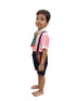 BookMyCostume Boy Dangri Style Costume Set | Pink Shirt with Denim Dangri Style Shorts & Colorful Tie | Fancy Dress Costume for Role Play | Boys