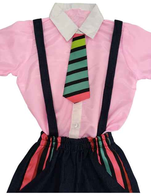 BookMyCostume Boy Dangri Style Costume Set | Pink Shirt with Denim Dangri Style Shorts & Colorful Tie | Fancy Dress Costume for Role Play | Boys