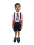 BookMyCostume Boy Dangri Style Costume Set | Pink Shirt with Denim Dangri Style Shorts & Colorful Tie | Fancy Dress Costume for Role Play | Boys
