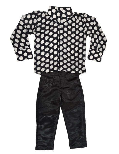 Black Polka Dots Shirt with Black Shining Pant | Retro Theme Kids Fancy Dress Costume | Stylish Dress for Dance, Fancy Dress
