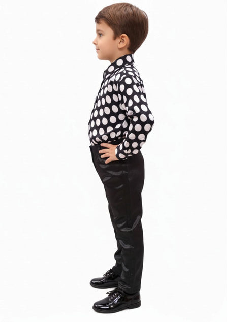 Black Polka Dots Shirt with Black Shining Pant | Retro Theme Kids Fancy Dress Costume | Stylish Dress for Dance, Fancy Dress