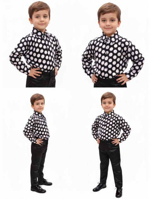 Black Polka Dots Shirt with Black Shining Pant | Retro Theme Kids Fancy Dress Costume | Stylish Dress for Dance, Fancy Dress