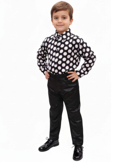 Black Polka Dots Shirt with Black Shining Pant | Retro Theme Kids Fancy Dress Costume | Stylish Dress for Dance, Fancy Dress