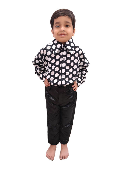 BookMyCostume Black Polka Dots Shirt with Black Shining Pant | Retro Theme Kids Fancy Dress Costume | Stylish Dress for Dance, Fancy Dress
