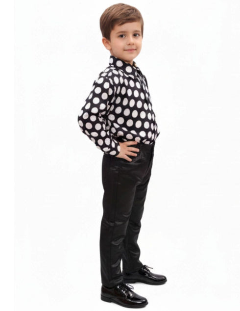 Black Polka Dots Shirt with Black Shining Pant | Retro Theme Kids Fancy Dress Costume | Stylish Dress for Dance, Fancy Dress