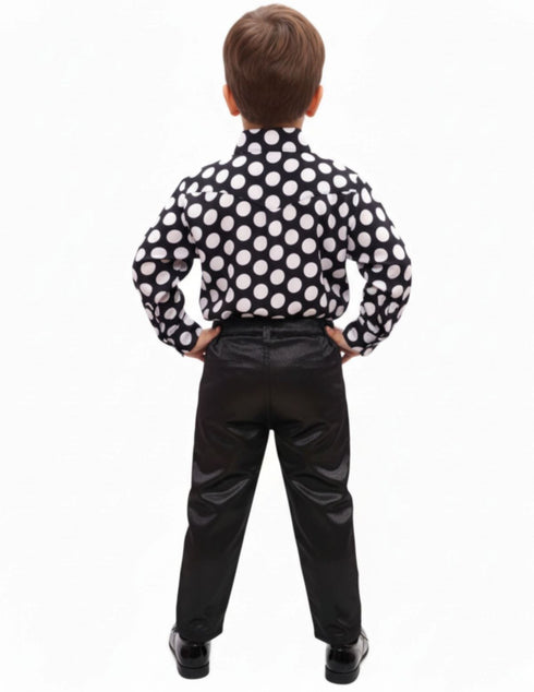 Black Polka Dots Shirt with Black Shining Pant | Retro Theme Kids Fancy Dress Costume | Stylish Dress for Dance, Fancy Dress