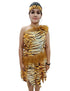 BookMyCostume Unisex Adivasi Tribal Dance Costume – Tiger Print Fur Material | One-Shoulder Outfit with Armlets & Multicolor Feather Headdress