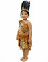 Unisex Adivasi Tribal Dance Costume – Tiger Print Fur Material | One-Shoulder Outfit with Armlets & Multicolor Feather Headdress