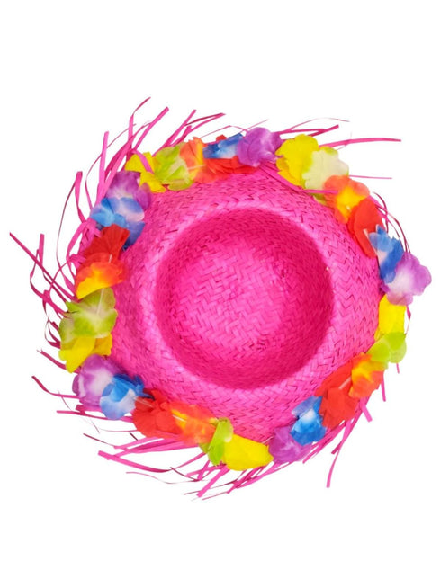 BookMyCostume Pink Goa Beach Hat for Women – Handmade Straw Hat with Artificial Flower Decoration | Hawaiian Style Sun Hat for Girls & Ladies | Fancy Dress & Beachwear Accessory