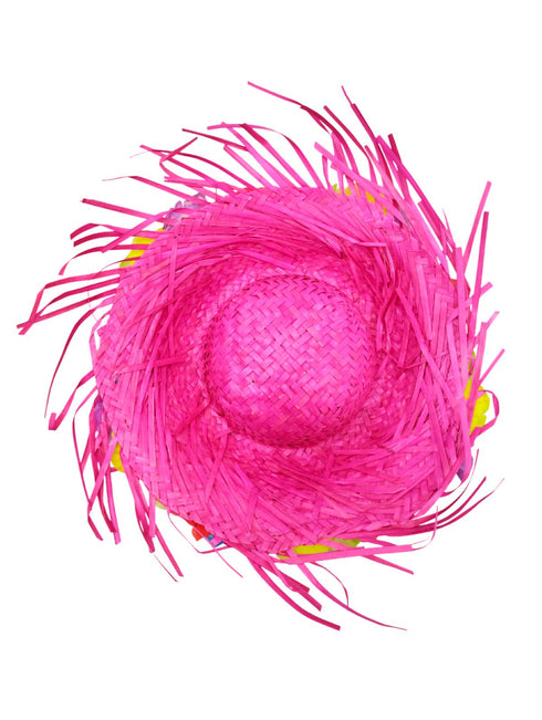 BookMyCostume Pink Goa Beach Hat for Women – Handmade Straw Hat with Artificial Flower Decoration | Hawaiian Style Sun Hat for Girls & Ladies | Fancy Dress & Beachwear Accessory