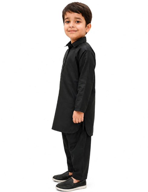 Kashmiri Dress for Boys – Traditional Black Pathani Suit Set | Kashmiri Suit for Kids with Collared Kurta & Pajama | Ethnic Kashmiri Dress for Cultural Events & Fancy Dress