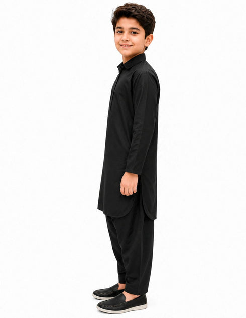 Kashmiri Dress for Boys – Traditional Black Pathani Suit Set | Kashmiri Suit for Kids with Collared Kurta & Pajama | Ethnic Kashmiri Dress for Cultural Events & Fancy Dress