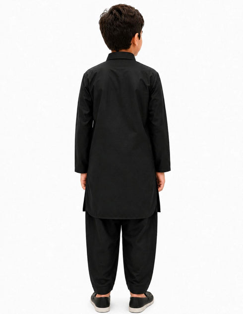 Kashmiri Dress for Boys – Traditional Black Pathani Suit Set | Kashmiri Suit for Kids with Collared Kurta & Pajama | Ethnic Kashmiri Dress for Cultural Events & Fancy Dress