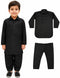 Kashmiri Dress for Boys – Traditional Black Pathani Suit Set | Kashmiri Suit for Kids with Collared Kurta & Pajama | Ethnic Kashmiri Dress for Cultural Events & Fancy Dress