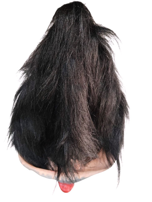 BookMyCostume Kali Mata Rubber Mask for Fancy Dress – Grey Color Goddess Face Mask with Attached Hair | Religious Role Play Mask for Kids & Adults | Kali Devi Costume Accessory