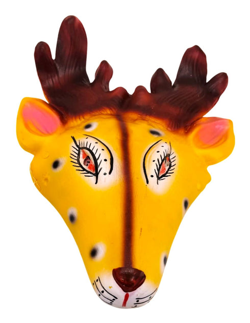 BookMyCostume Mrig (Deer) Rubber Mask – Yellow & Brown Hand-Painted Folk Mask with Antlers | Ramayana Character for Festivals, Plays & Decor