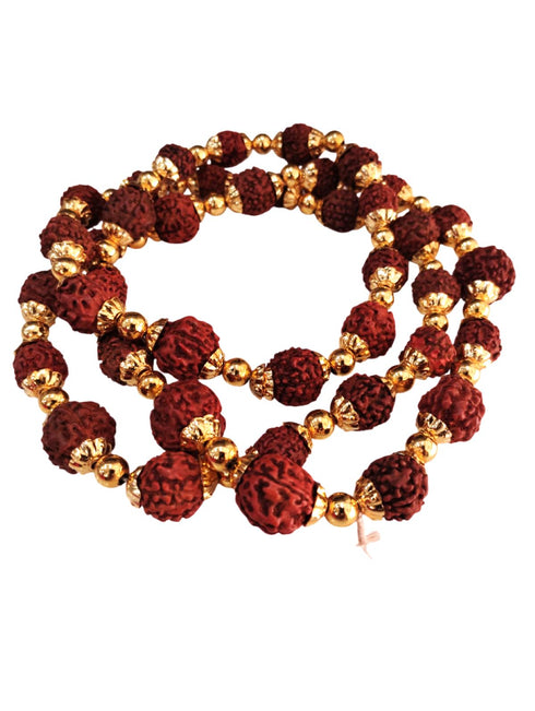 BookMyCostume Natural Brown Rudraksh Golden Plated Rudraksha Jewellery Set with Golden Beads – Rudraksha Mala for Ramleela, Festivals & Spiritual Events | Ideal for Kids & Adults