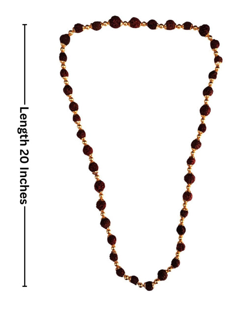 Natural Brown Rudraksh Golden Plated Rudraksha Jewellery Set with Golden Beads – Rudraksha Mala for Ramleela, Festivals & Spiritual Events | Ideal for Kids & Adults