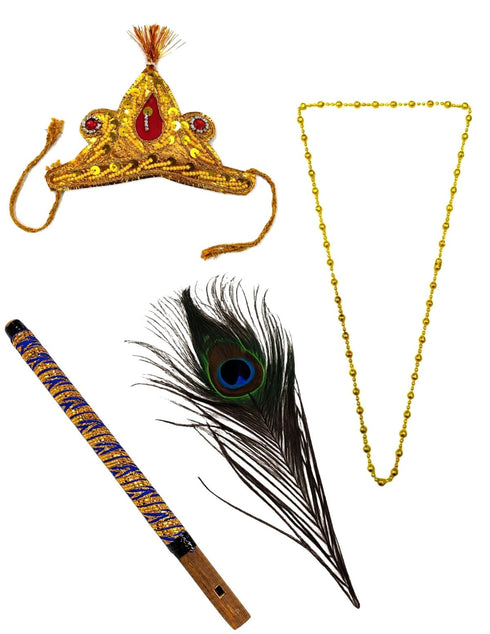 Krishna Accessories Set for Baby Boy – 4 Pc Krishna Dress Set For Kids| Janmashtami Fancy Dress Costume for Kids | 0-6 Years