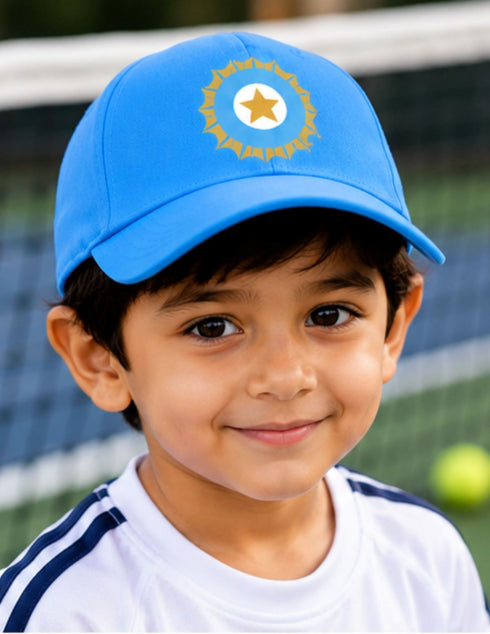 Blue Cricket Cap for Kids & Adults – Sports Cap with Velcro Strap & Embroidered Cricket-Inspired Logo