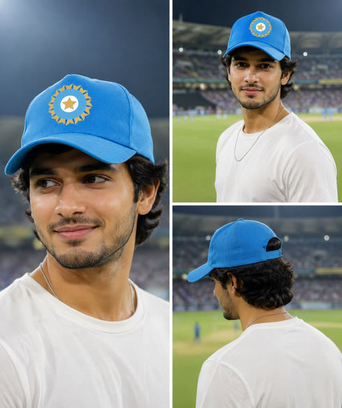 Blue Cricket Cap for Kids & Adults – Sports Cap with Velcro Strap & Embroidered Cricket-Inspired Logo