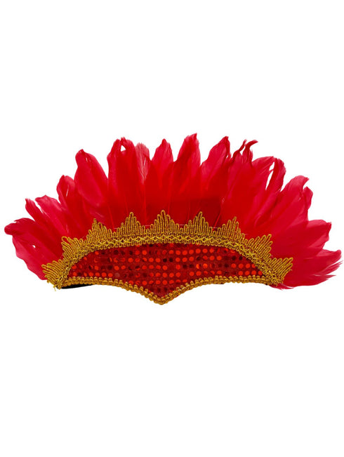 BookMyCostume Carnival Feather Headpiece – Red Feather and Sequin Crown, Costume Accessory for Kids and Adults, Party, Festival, Dance Accessory