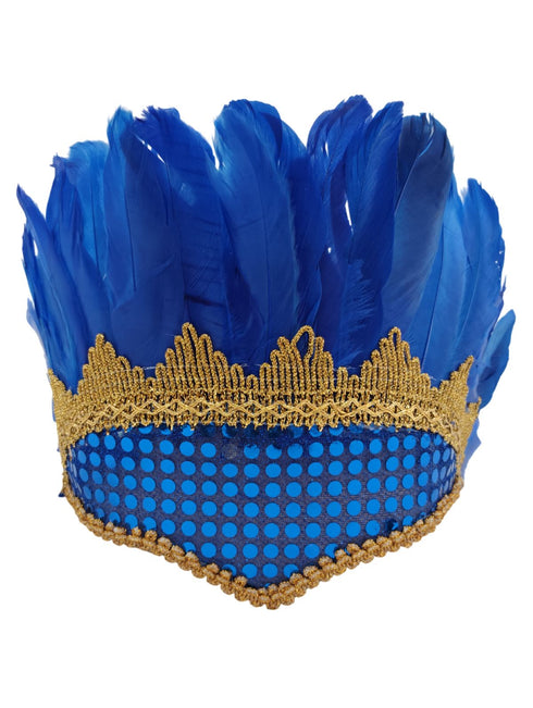 BookMyCostume Carnival Feather Headpiece – Blue Feather and Sequin Crown, Costume Accessory for Kids and Adults, Party, Festival, Dance Accessory