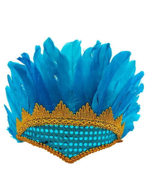 BookMyCostume Carnival Feather Headpiece – Turquoise Feather and Sequin Crown, Costume Accessory for Kids and Adults, Party, Festival, Dance Accessory