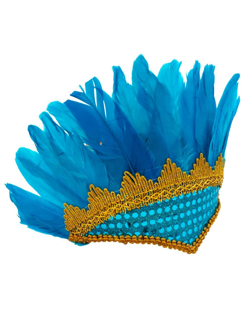 BookMyCostume Carnival Feather Headpiece – Turquoise Feather and Sequin Crown, Costume Accessory for Kids and Adults, Party, Festival, Dance Accessory